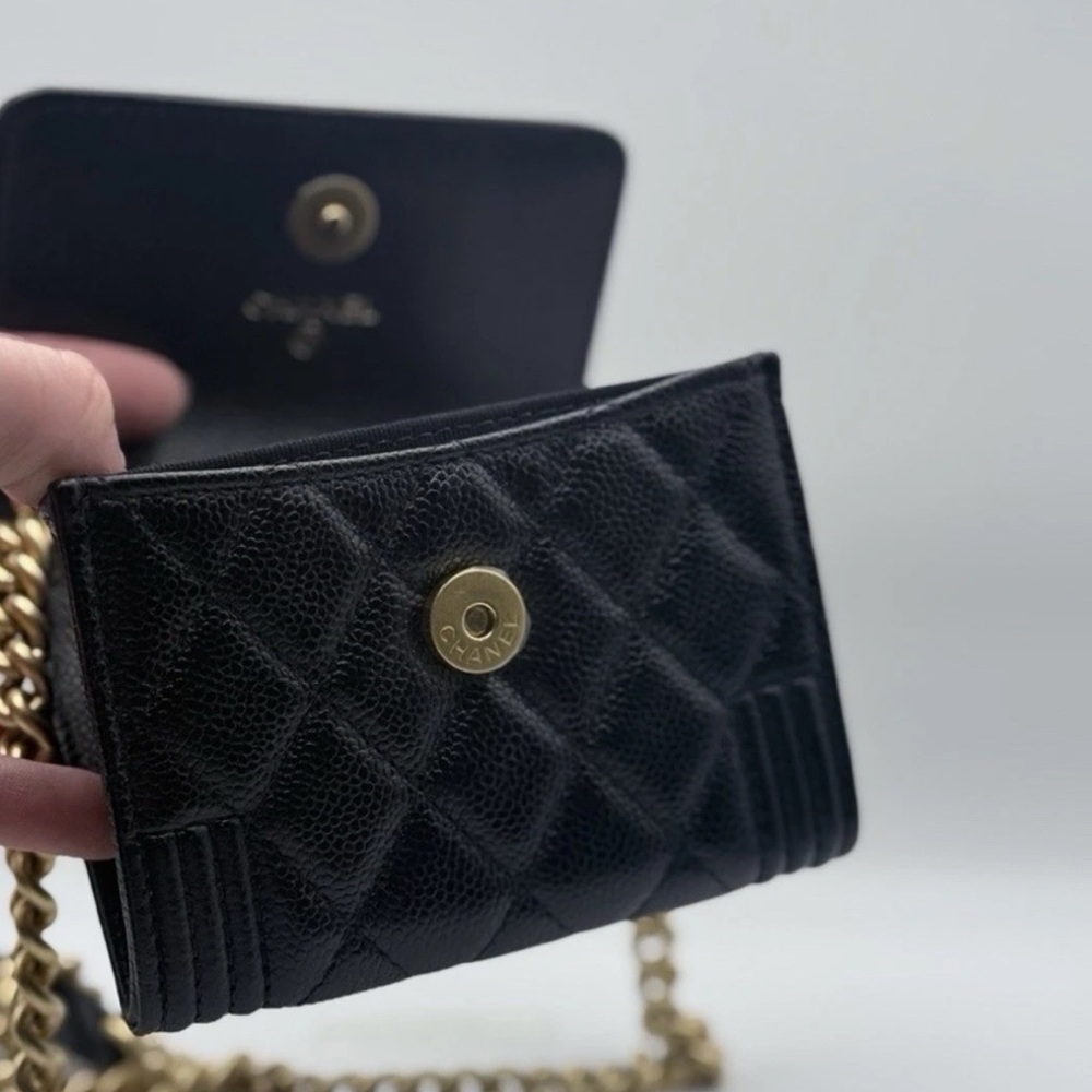 CHANEL Boy Chanel Mini Shoulder Bag Wallet on Chain Caviar Leather Black GHW - Picture 4 of 6